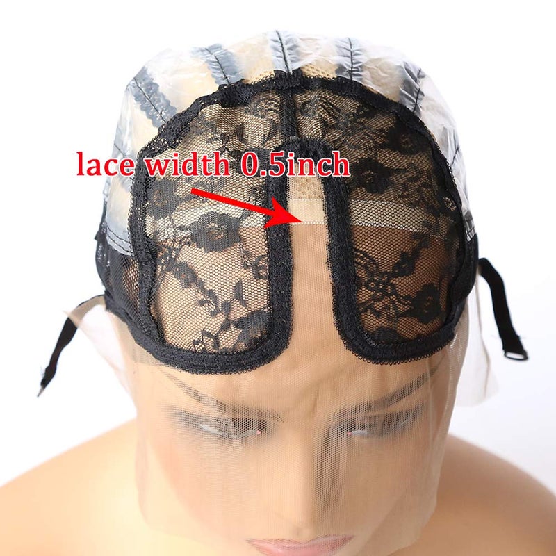 BTWTRY U Part Wig Cap with Lace for Wigs Making with Adjustable Strap Middle Part Medium Size Black Weaving Wig Cap for Women and Girls DIY Wigs (1 Pc, 0051) - Image 5